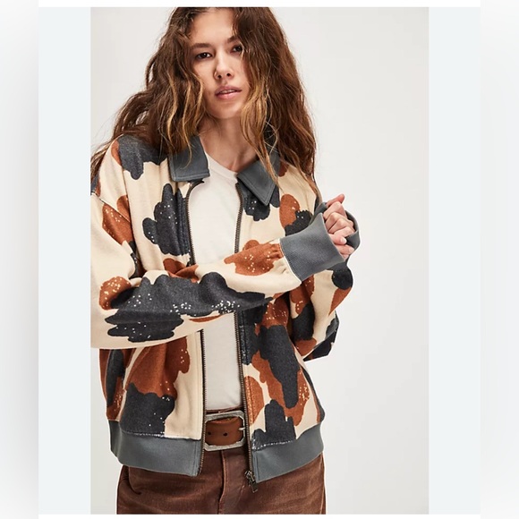 Free People Cabin Cardi Happy Cow Combo Multicolor Zip-Up Jacket NWT Size Small